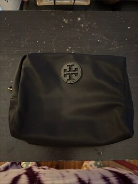 Tory Burch Black Nylon Toiletry Bag with Logo Emblem